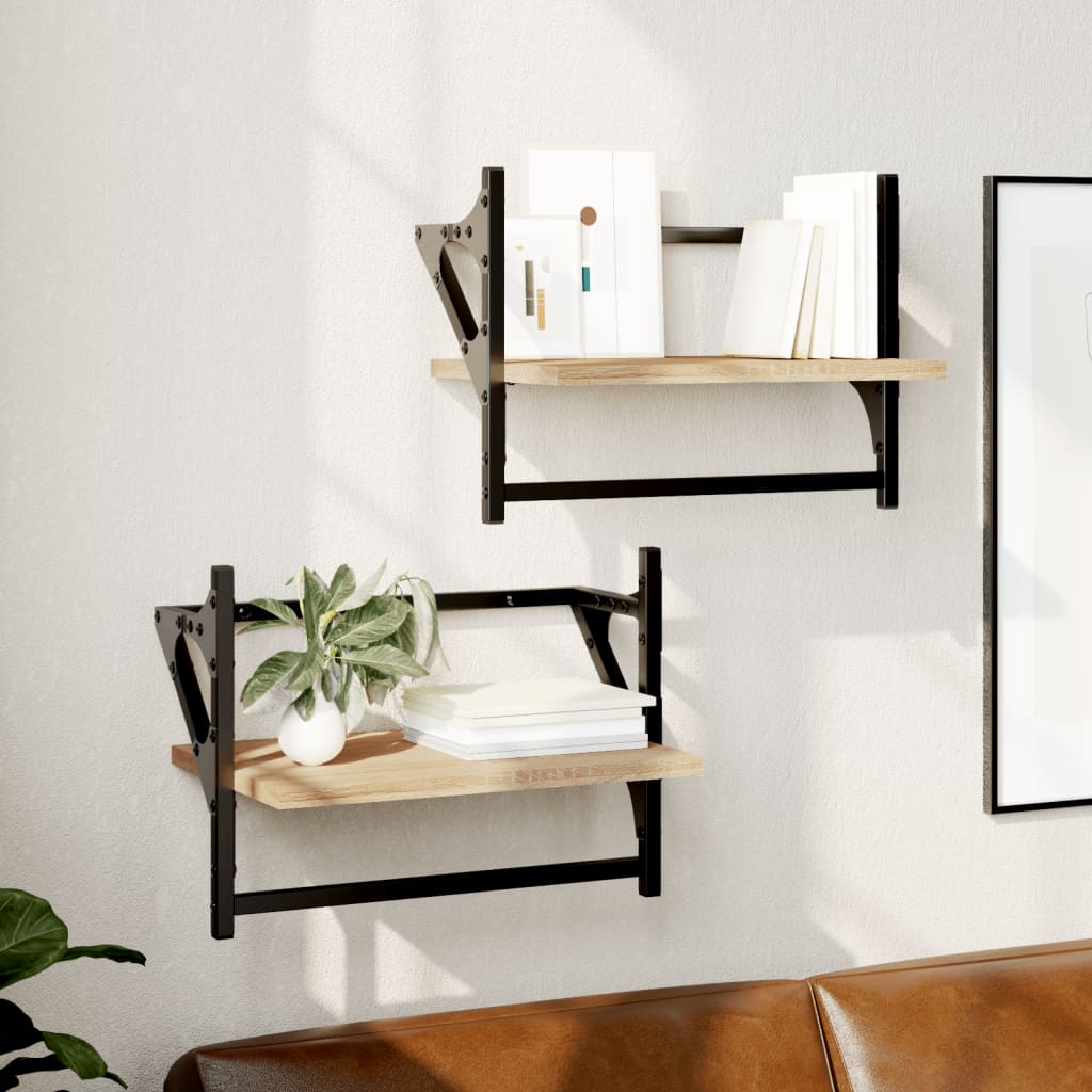 vidaXL Wall Shelves with Bars 2 pcs Sonoma Oak 40x25x30 cm