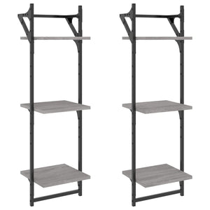 vidaXL 3-Tier Wall Shelves with Bars 2 pcs Grey Sonoma 30x25x100 cm