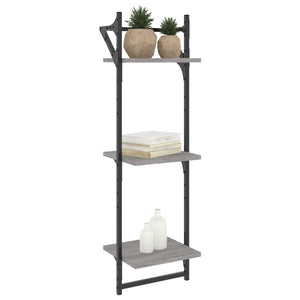 vidaXL 3-Tier Wall Shelves with Bars 2 pcs Grey Sonoma 30x25x100 cm