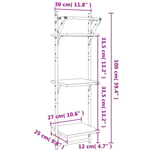 vidaXL 3-Tier Wall Shelves with Bars 2 pcs Grey Sonoma 30x25x100 cm