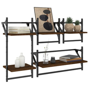 vidaXL 4 Piece Wall Shelf Set with Bars Brown Oak Engineered Wood