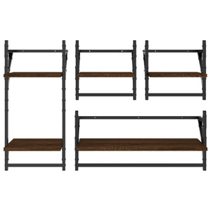 vidaXL 4 Piece Wall Shelf Set with Bars Brown Oak Engineered Wood