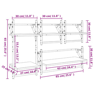 vidaXL 4 Piece Wall Shelf Set with Bars Brown Oak Engineered Wood