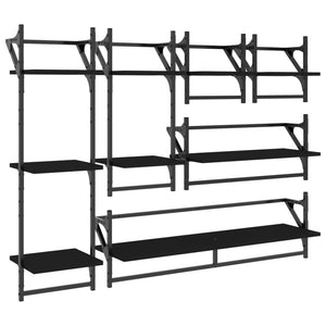 vidaXL 6 Piece Wall Shelf Set with Bars Black Engineered Wood