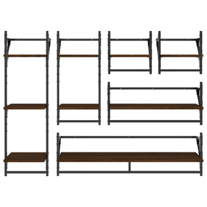 vidaXL 6 Piece Wall Shelf Set with Bars Brown Oak Engineered Wood