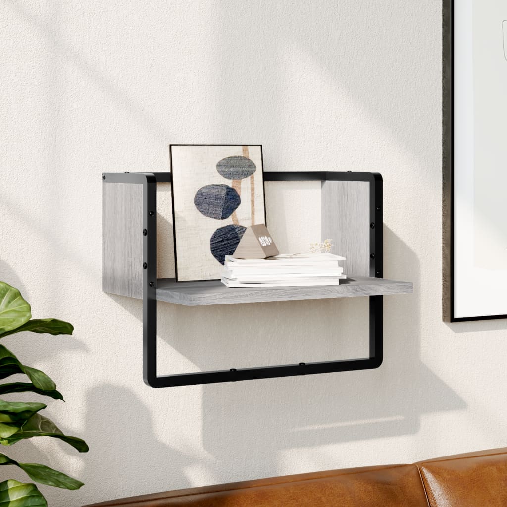 vidaXL Wall Shelf with Bar Grey Sonoma 40x25x30 cm