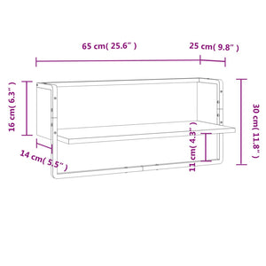 vidaXL Wall Shelf with Bar Smoked Oak 65x25x30 cm