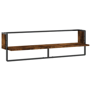 vidaXL Wall Shelf with Bar Smoked Oak 100x25x30 cm