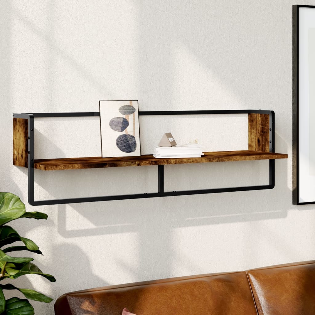 vidaXL Wall Shelf with Bar Smoked Oak 100x25x30 cm