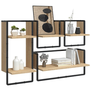 vidaXL 4 Piece Wall Shelf Set with Bars Sonoma Oak Engineered Wood