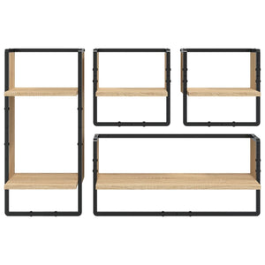 vidaXL 4 Piece Wall Shelf Set with Bars Sonoma Oak Engineered Wood