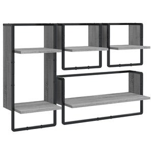 vidaXL 4 Piece Wall Shelf Set with Bars Grey Sonoma Engineered Wood