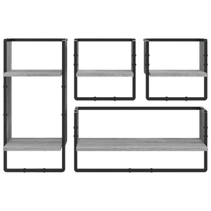 vidaXL 4 Piece Wall Shelf Set with Bars Grey Sonoma Engineered Wood