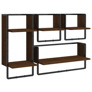 vidaXL 4 Piece Wall Shelf Set with Bars Brown Oak Engineered Wood