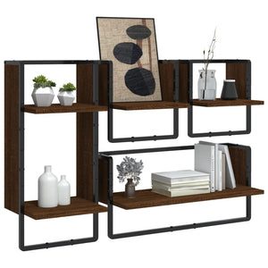 vidaXL 4 Piece Wall Shelf Set with Bars Brown Oak Engineered Wood