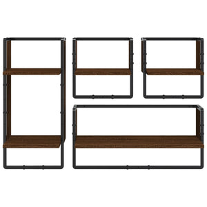 vidaXL 4 Piece Wall Shelf Set with Bars Brown Oak Engineered Wood