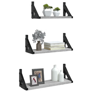 vidaXL 3 Piece Wall Shelf Set Grey Sonoma Engineered Wood