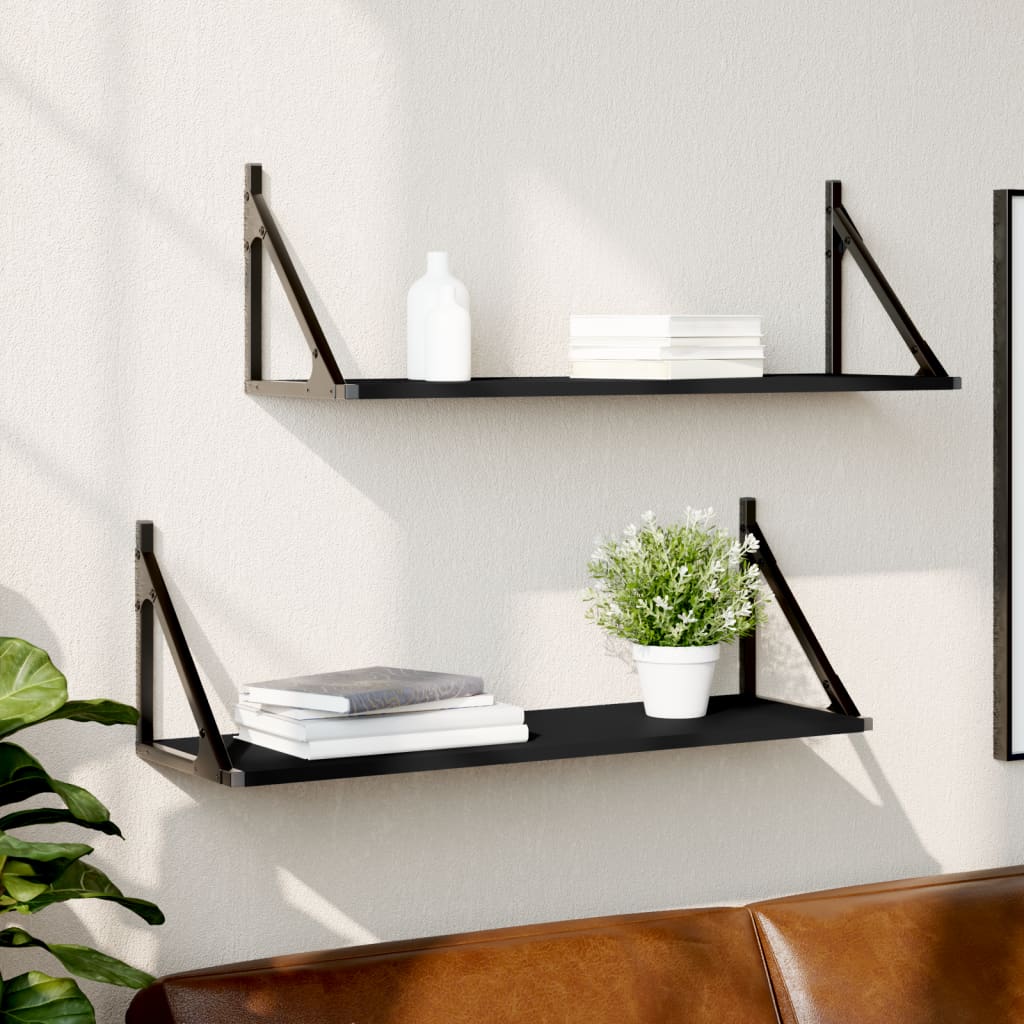 vidaXL Wall Shelves 2 pcs Black 80x25x25.5 cm Engineered wood