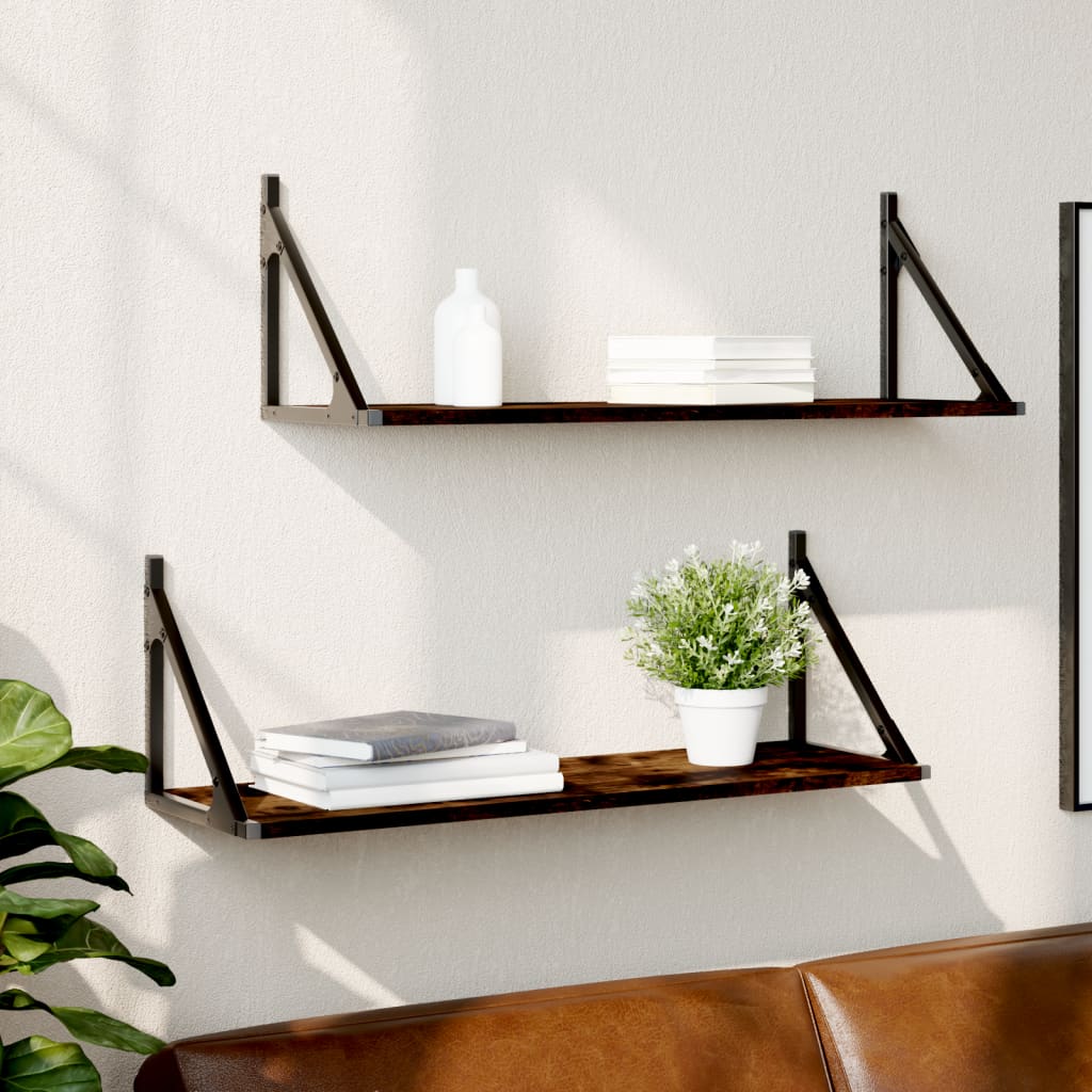 vidaXL Wall Shelves 2 pcs Smoked Oak 80x25x25.5 cm Engineered wood