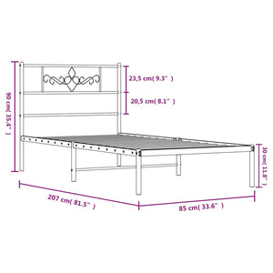 vidaXL Metal Bed Frame without Mattress with Headboard Black 80x200cm