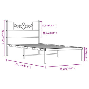 vidaXL Metal Bed Frame without Mattress with Headboard Black 90x200cm