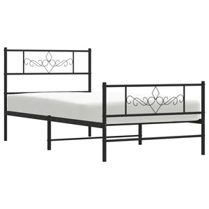 vidaXL Metal Bed Frame without Mattress with Footboard Black 90x200cm