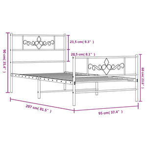 vidaXL Metal Bed Frame without Mattress with Footboard Black 90x200cm