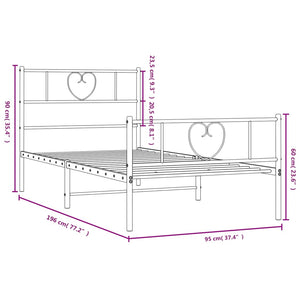 vidaXL Metal Bed Frame without Mattress with Footboard Black 90x190cm