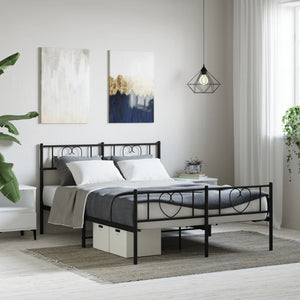 vidaXL Metal Bed Frame without Mattress with Footboard Black 120x200cm