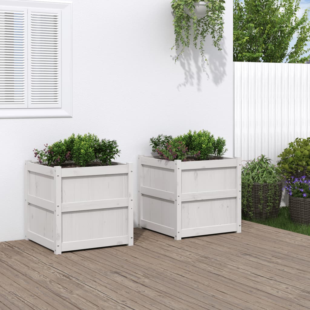 vidaXL Garden Planters 2 pcs White Solid Wood Pine