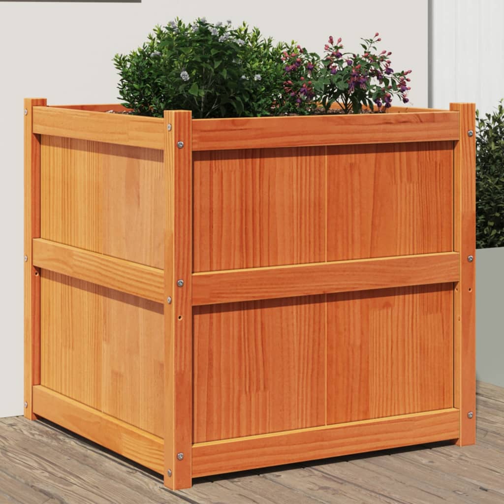 vidaXL Garden Planter Wax Brown 70x70x70 cm Solid Wood Pine