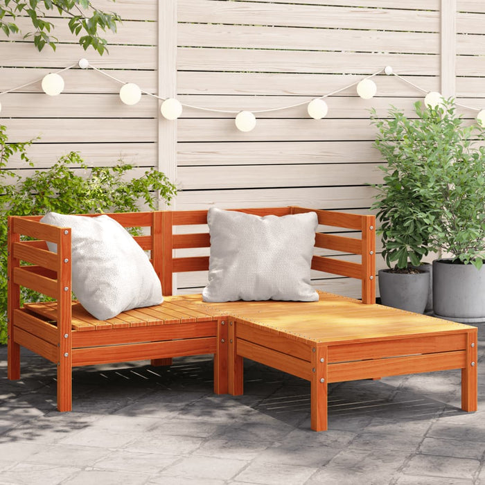 vidaXL Garden Sofa 2-Seater with Footstool Wax Brown Solid Wood Pine