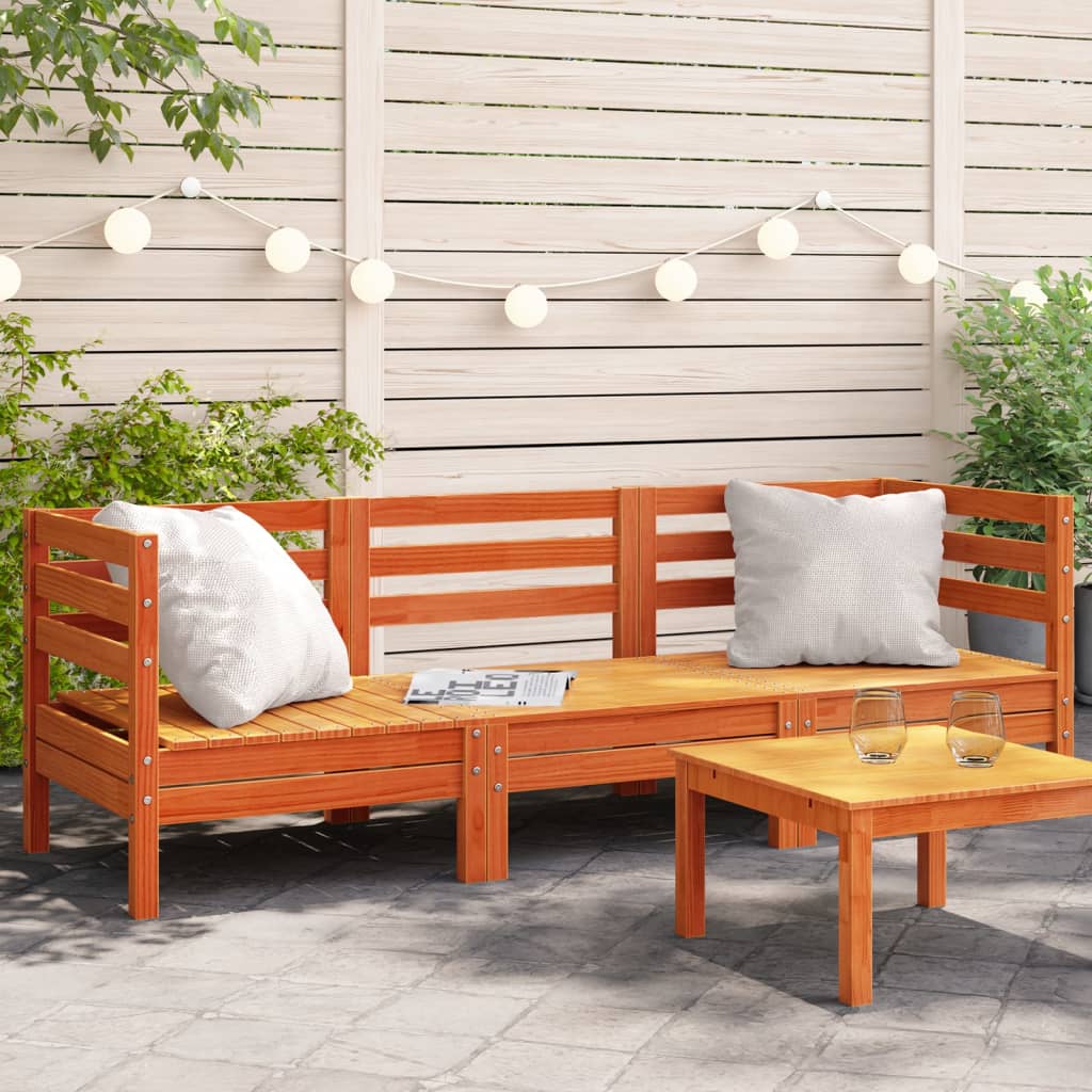 vidaXL Garden Sofa 3-Seater Wax Brown Solid Wood Pine