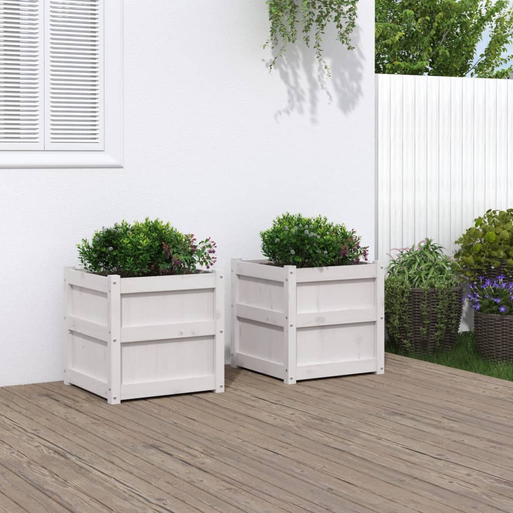 vidaXL Garden Planters 2 pcs White Solid Wood Pine