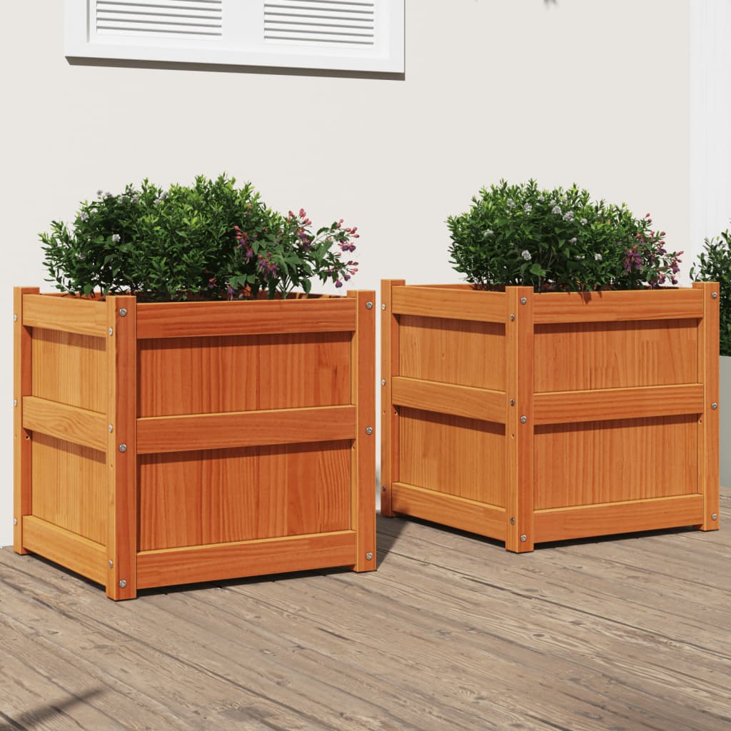 vidaXL Garden Planters 2 pcs Wax Brown Solid Wood Pine