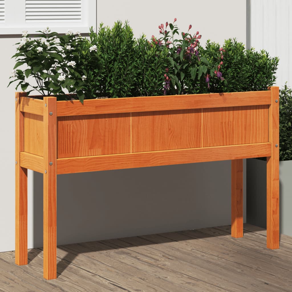 vidaXL Garden Planter with Legs Wax Brown 110x31x70 cm Solid Wood Pine