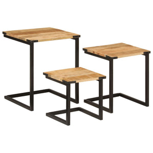 vidaXL Nesting Coffee Tables 3 pcs Solid Wood Mango and Iron