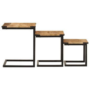 vidaXL Nesting Coffee Tables 3 pcs Solid Wood Mango and Iron