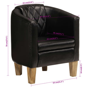 vidaXL Tub Chair Black Real Leather