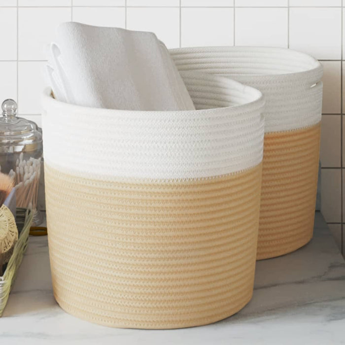 vidaXL Storage Baskets 2 pcs Beige and White Ø28x28 cm Cotton