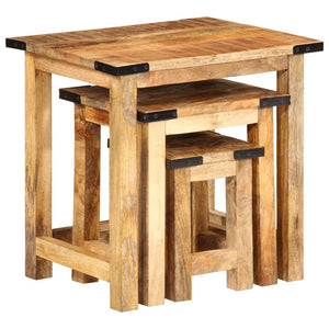 vidaXL Nesting Side Tables 3 pcs Solid Rough Wood Mango