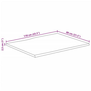 vidaXL Table Top 110x80x2.5 cm Live Edge Solid Wood Mango