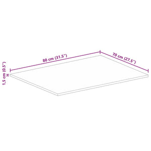 vidaXL Table Top 80x70x1.5 cm Rectangular Solid Wood Rough Mango