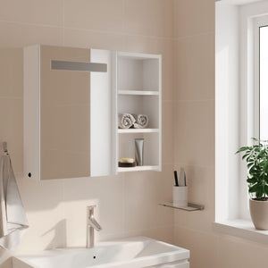 vidaXL Bathroom Mirror Cabinet with LED Light White 60x13x52 cm