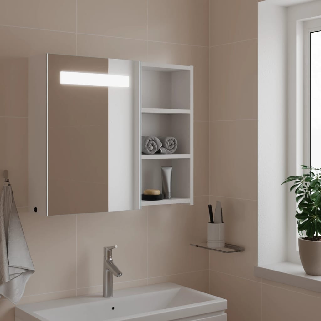 vidaXL Bathroom Mirror Cabinet with LED Light White 60x13x52 cm