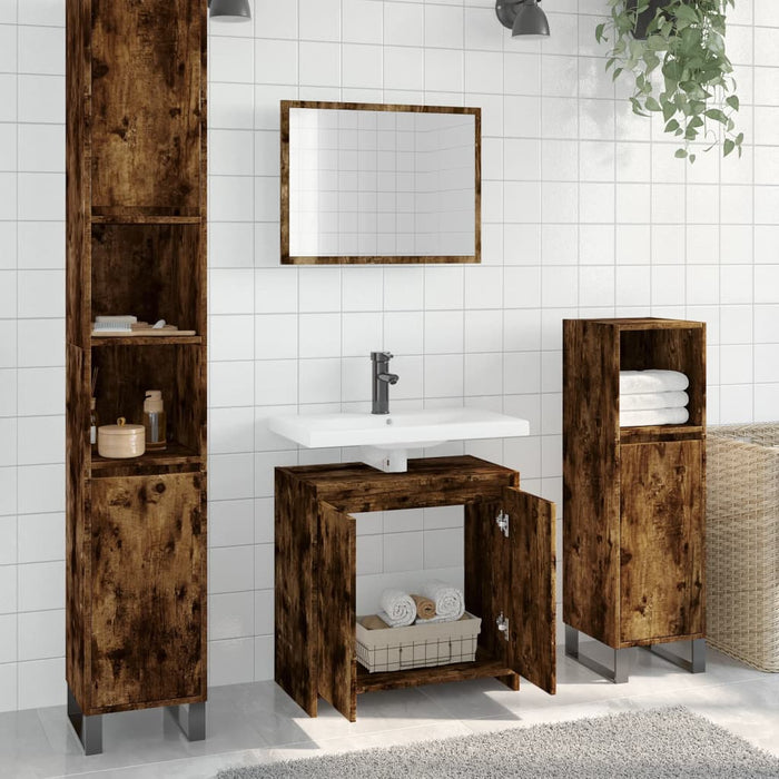 vidaXL 2 Piece Bathroom Furniture Set Smoked Oak Engineered Wood