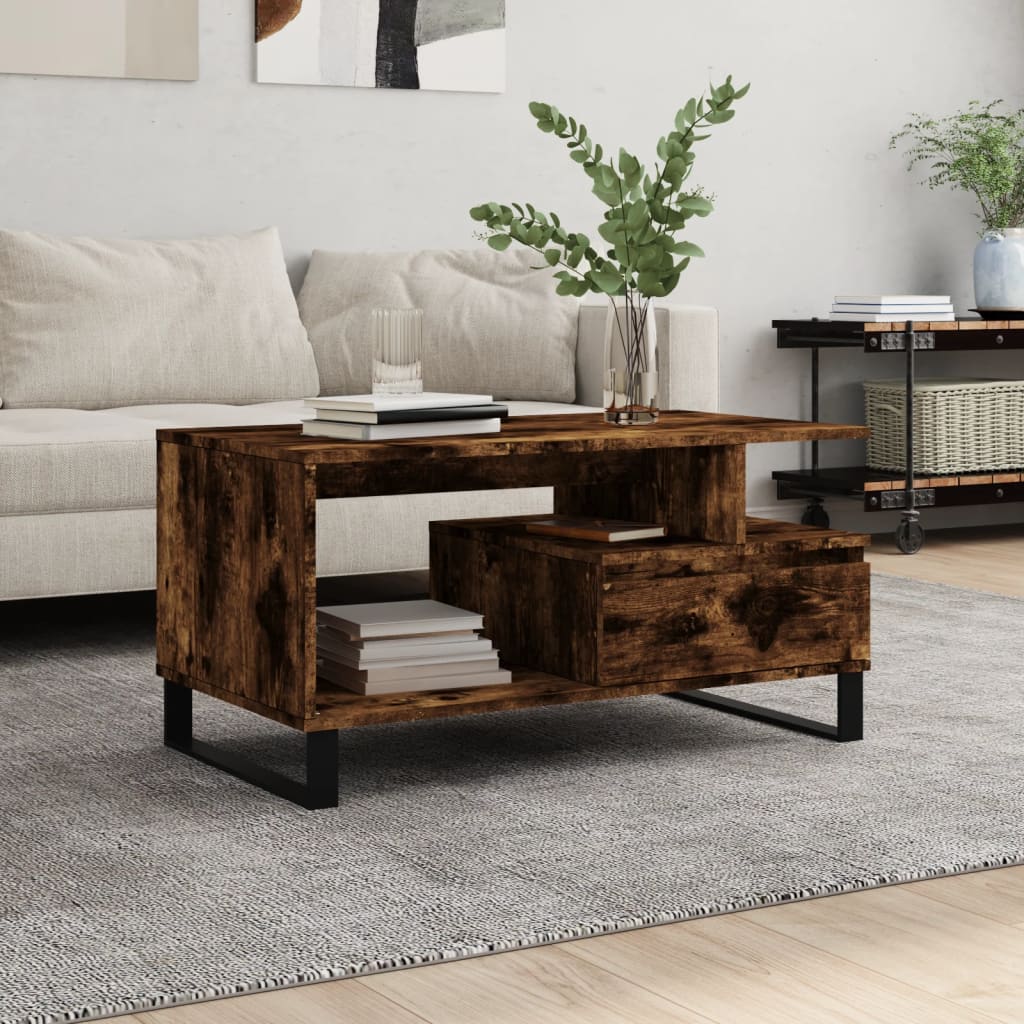 vidaXL Coffee Table Smoked Oak 90x49x45 cm Engineered Wood