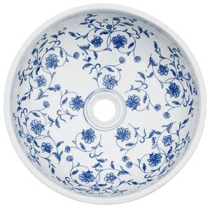 vidaXL Countertop Basin White and Blue Round Φ41x14 cm Ceramic