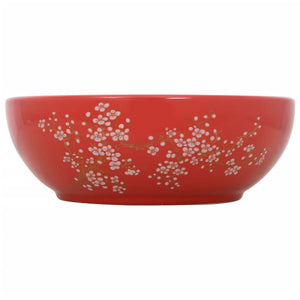 vidaXL Countertop Basin White and Red Round Φ41x14 cm Ceramic