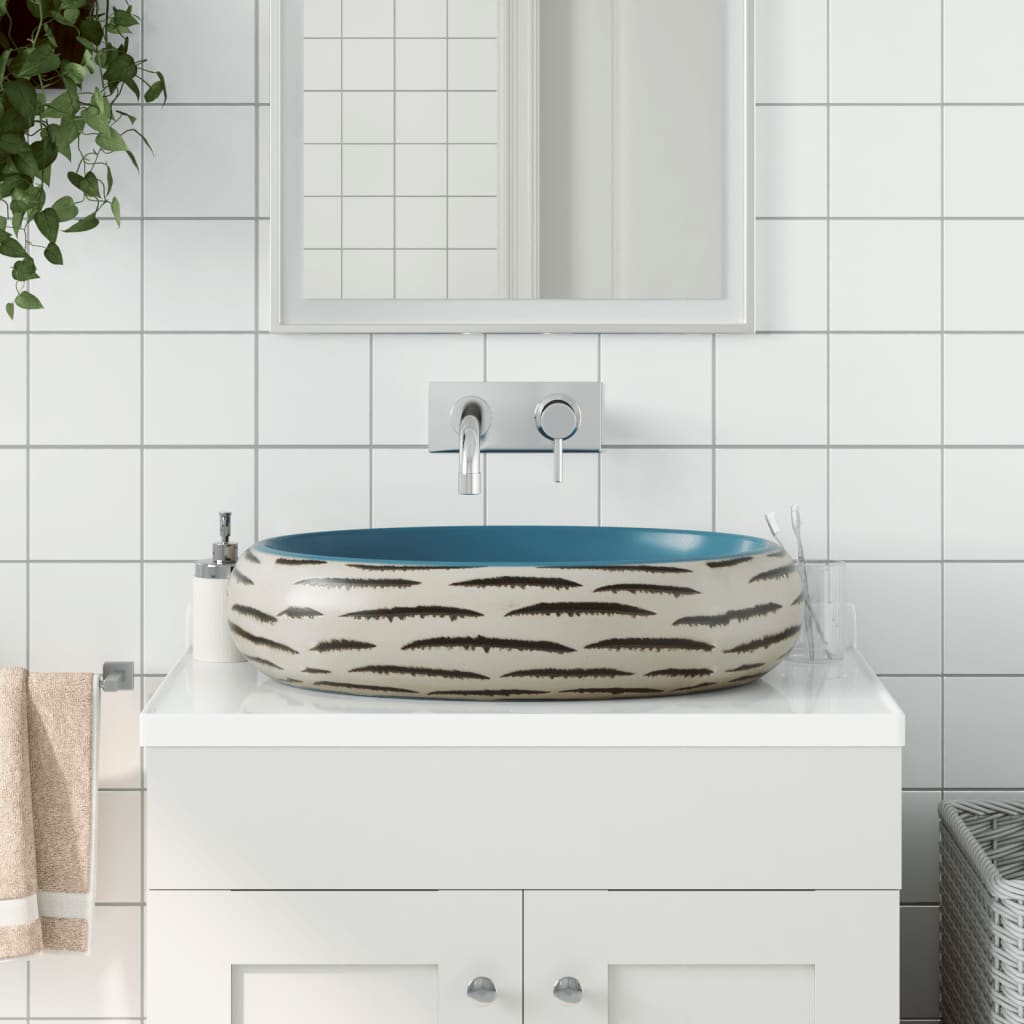 vidaXL Countertop Basin Multicolour Oval 59x40x15 cm Ceramic